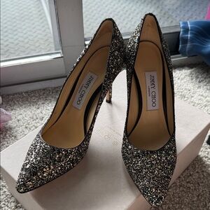Jimmy Choo Silver Glitter Heels